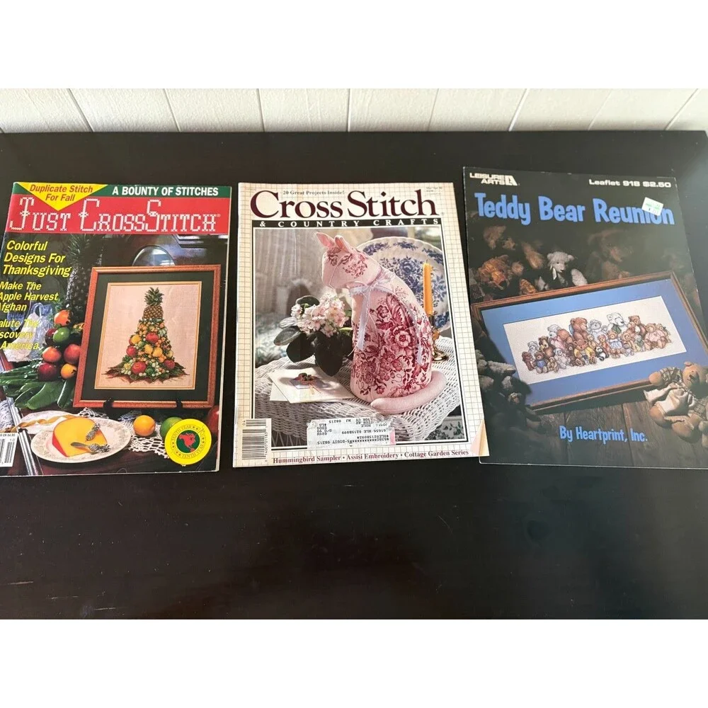 Vintage 1990s Cross Stitch Pattern Booklets Magazines Lot of 18 Needlework